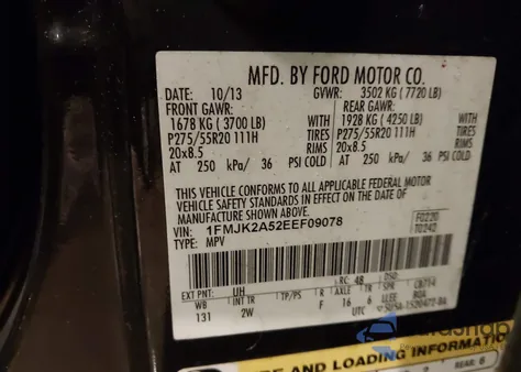 2014 Ford Expedition El Limited from USA, damaged, VIN 1FMJK2A52EEF09078